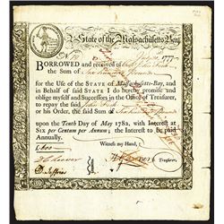 State of Massachusetts Bay, Treasury Loan Certificate, 6 Percent Interest, due May 10 1782