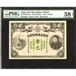 Sin Chun Bank of China, 1907-1908 Private Banknote.