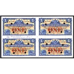 Union Bank of Scotland, 1924 Issue Archival Specimen, Uncut Sheet of 4.
