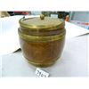 Image 2 : early oak British Biscuit Barrel, porcelain lined, handle, missing on screw on top band, 6"x6"