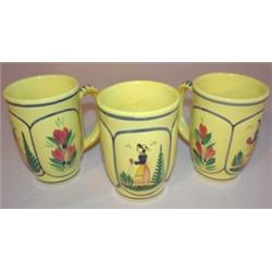 Set of 3 Quimper handled drinking mugs
