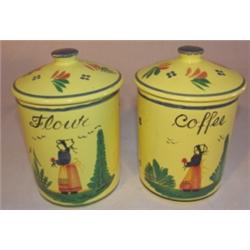Pair of Quimper covered canisters