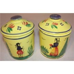 Pair of Quimper covered spice canisters