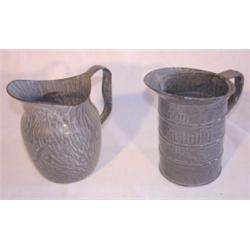 Pair of agateware milk pitchers