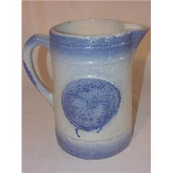 Blue & white salt glazed stoneware pitcher