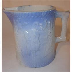 Blue & white salt glazed stoneware pitcher