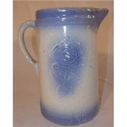 Blue & white salt glazed stoneware pitcher