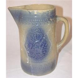 Blue & white salt glazed stoneware pitcher