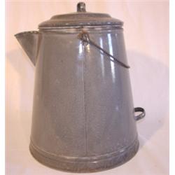 Large agateware pot with spout & handle