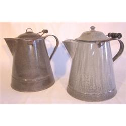 Pair of agateware coffee pots