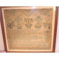 Signed and dated needlework pictorial sampler