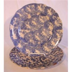 Pair of blue & white spongeware plates