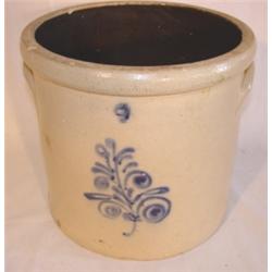Blue decorated stoneware eared crock