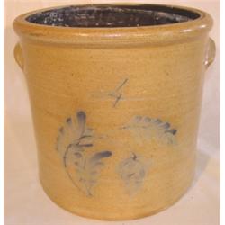 Blue decorated stoneware eared crock