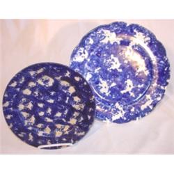 Pair of blue & white spongeware plates