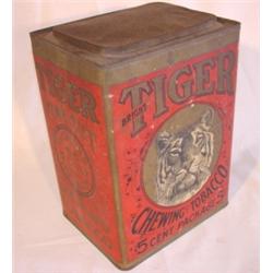 Tiger Chewing Tobacco advertisement tin