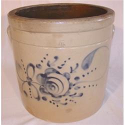 Blue decorated stoneware crock with ears