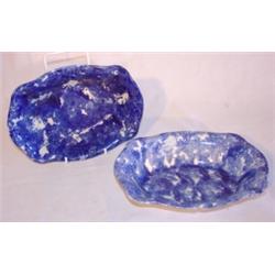 Pair of blue & white spongeware dishes
