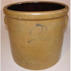 Blue decorated stoneware crock with ears