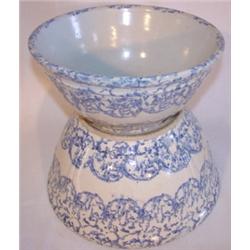 Nest of two blue & white spongeware bowls