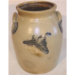 Blue decorated stoneware crock with ears