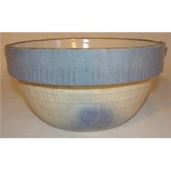 Blue & white salt glazed handled bowl