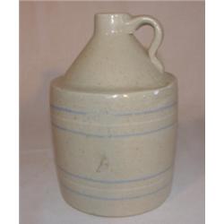 Stoneware blue and white banded whiskey jug