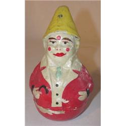 Papier-Mache clown rollie-pollie figurine