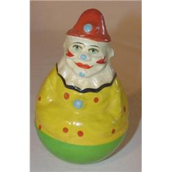 Papier-Mache clown rollie-pollie figurine
