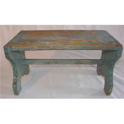 Primitive blue painted dovetailed footstool