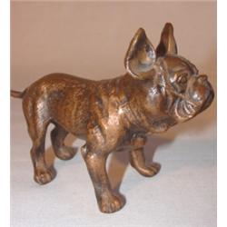 Patinated hollow cast metal French bulldog