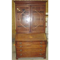 Period Chippendale Secretaire with two lite doors on top