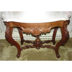 Very ornate Victorian walnut marble top table