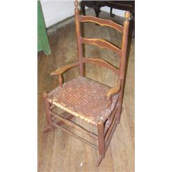 Original red painted ladder back rocking chair
