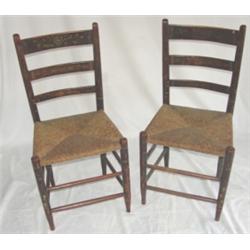 Pair of original paint decorated and stenciled side chairs