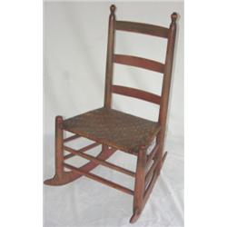 Ladderback & rush bottom salmon paint decorated rocking chair