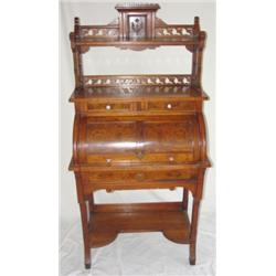 Small ornate Victorian walnut cylinder roll desk