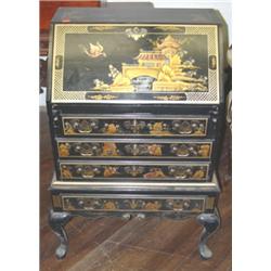 Black ebonized Oriental ladies' drop-front writing desk