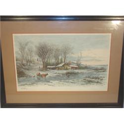 Framed print of etching by Kruseman Van Elten entitled "Winter Evening"