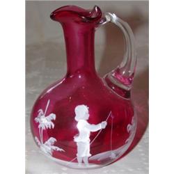 Cranberry Mary Gregory small glass pitcher