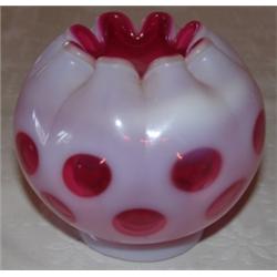 Cranberry & opalescent glass coin dot rose bowl