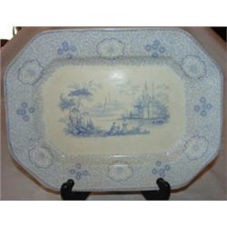 Small blue transferware platter