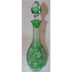 Bohemian green to clear glass decanter