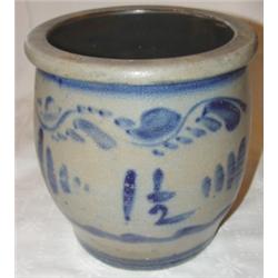 Blue decorated stoneware crock