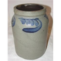 Blue decorated stoneware crock