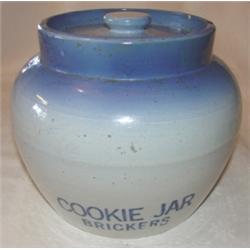 Blue salt-glazed covered cookie jar