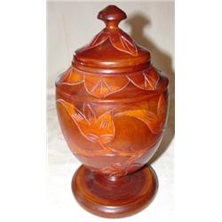 Treenware covered sugar canister on pedestal