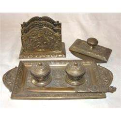 4 piece brass desk set