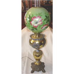 Highly ornate Victorian brass & bronze table lamp