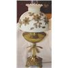 Image 1 : Ornate brass table lamp with floral decorated shade